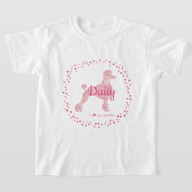 Anpassad Pastell Rosa Pudel Siluett T-shirt (Laydown)