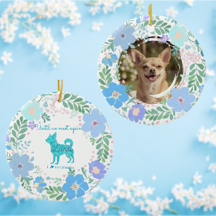 Anpassad Pastellblå Chihuahua & Blommor Foto Julgransprydnad Keramik
