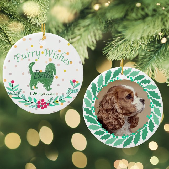 Anpassad Pastellgrön Cavalier King Charles Spaniel Julgransprydnad Keramik (Skapare uppladdad)