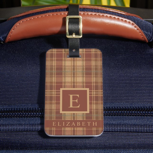Anpassad Peach Rosa Brown Checkered Mönster Bagagebricka (Framsida Insitu 2)