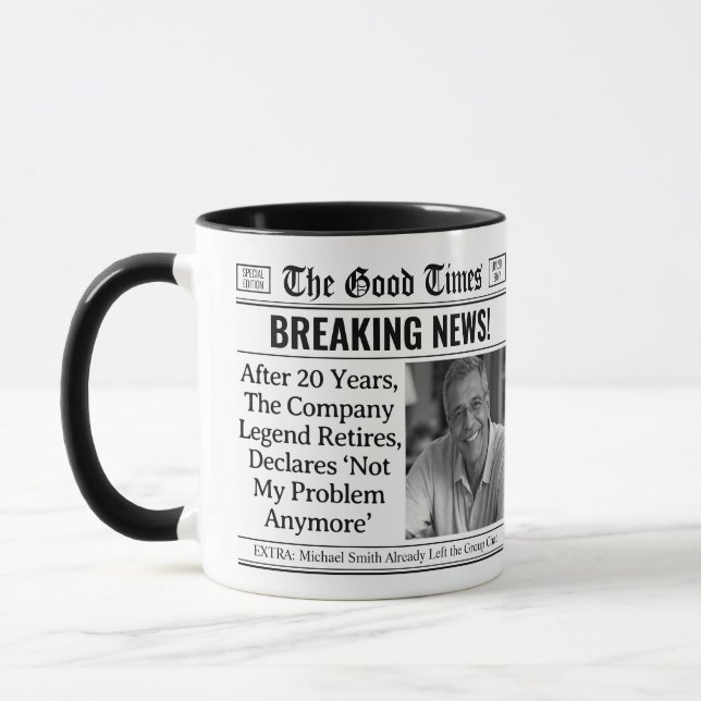 Anpassad pensionsmugg, rolig presentidé tidning  mugg (Vänster)