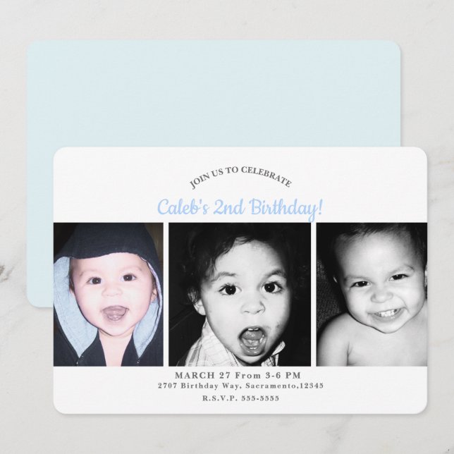 Anpassad Personlig 3 Bilder Bild Födelsedagsfest Inbjudningar (Fram/baksida)
