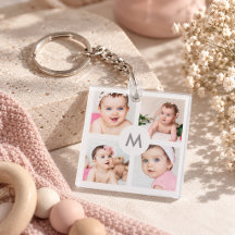 Anpassad Personlig 8 Foto Collage Monogram Vit