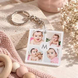 Anpassad Personlig 8 Foto Collage Monogram Vit