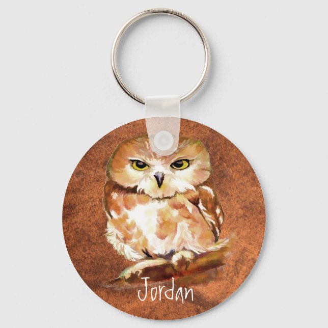 Anpassad Personlig för vattenfärg Uggla Bird Nyckelring (Framsida)