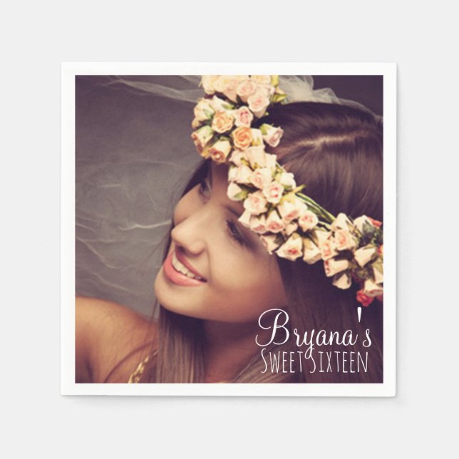Anpassad Personlig Foto Bild Söt 16 Födelsedagsfes Pappersservett (Framsidan)