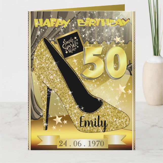 Anpassad Personlig Guld 50-årsdagskort Kort (Framsida)