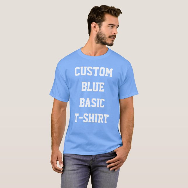 Anpassad personlig herr BASIC BLÅ T-SHIRT (Hel framsida)