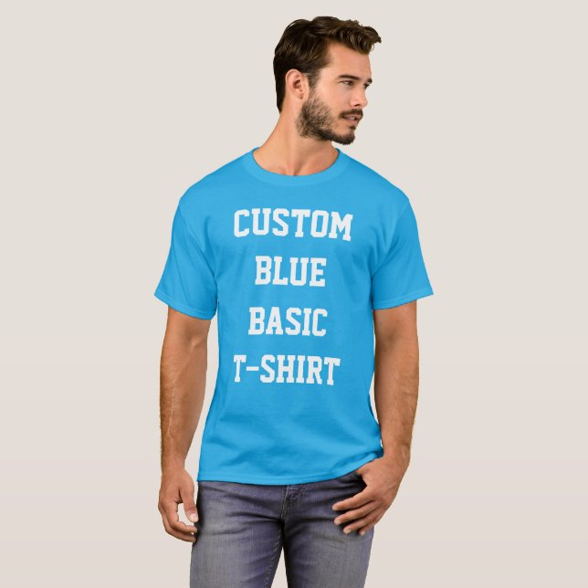Anpassad personlig herr BASIC TEAL BLÅ T-SHIRT (Hel framsida)