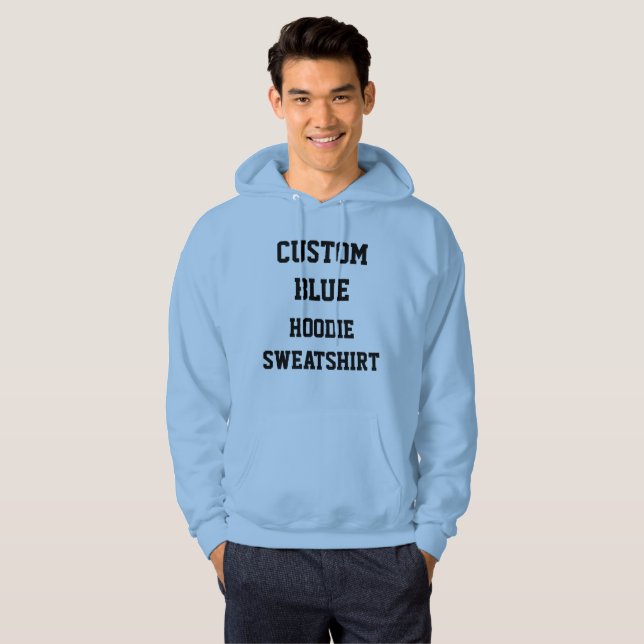 Anpassad personlig herr BLÅ HOODIE TRÖJA (Hel framsida)