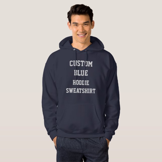 Anpassad personlig herr BLÅ HOODIE TRÖJA (Hel framsida)