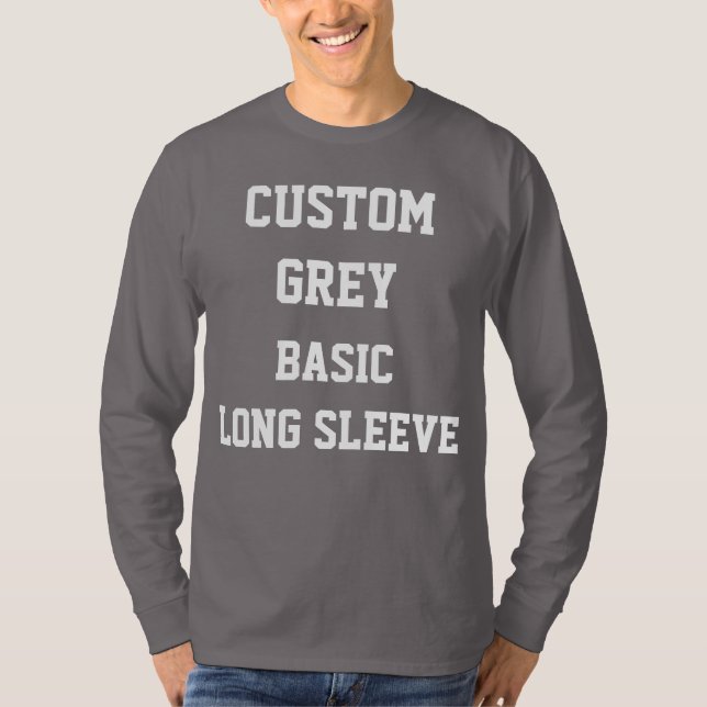 Anpassad personlig herr GRÅ LÅNGÄRMAD T-SHIRT (Framsida)