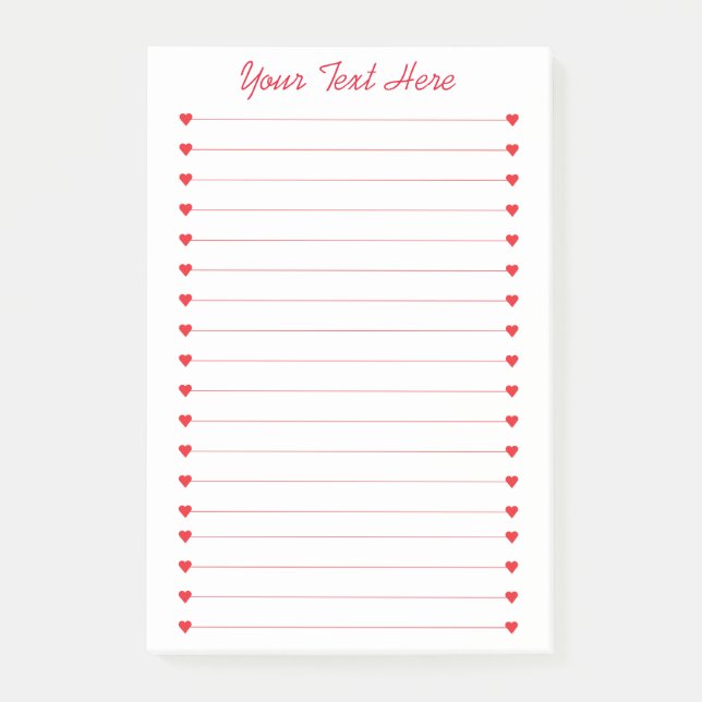 Anpassad personlig radera tavla med röda hjärtan post-it block (Framsida)