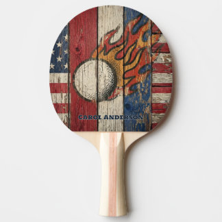Anpassad Personlig Rustik Trä USA Flagga Eld Boll Pingisracket