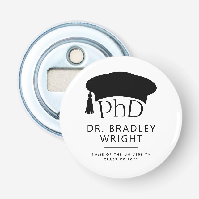 Anpassad PhD-doktorhatt Doktorsgrad Examen Flasköppnare (Framsidan)