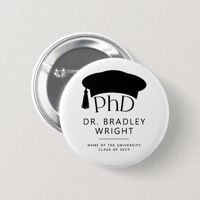 Anpassad PhD-doktorhatt Doktorsgrad Examen Knapp (Framsida & baksida)