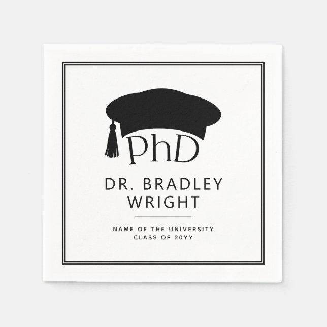 Anpassad PhD-doktorhatt Doktorsgrad Examen Pappersservett (Framsidan)