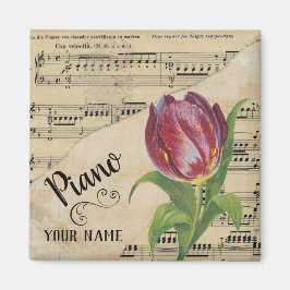 Anpassad Piano Tulip Vintage Lakan Music Magnet