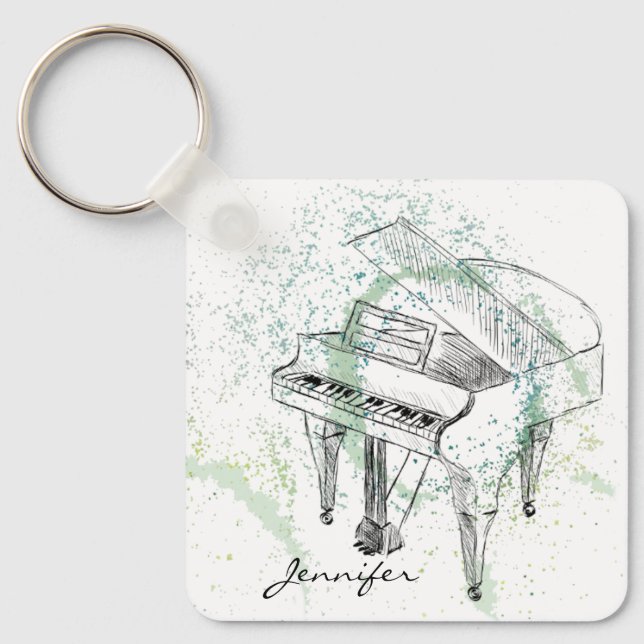 Anpassad pianoteckning konst illustration Musikäls Nyckelring (Framsida)
