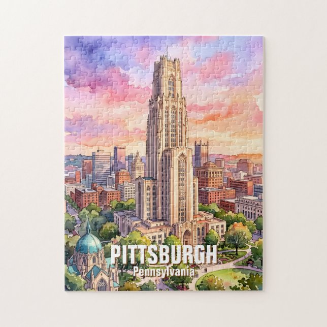 Anpassad Pittsburgh Cathedral of Learning akvarell Pussel (Vertikal)