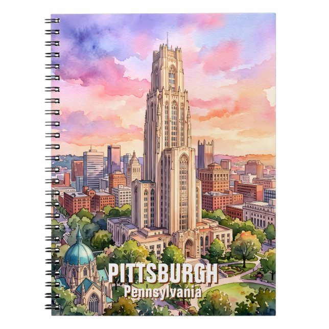 Anpassad Pittsburghs Cathedral of Learning akvarel Anteckningsbok (Framsidan)