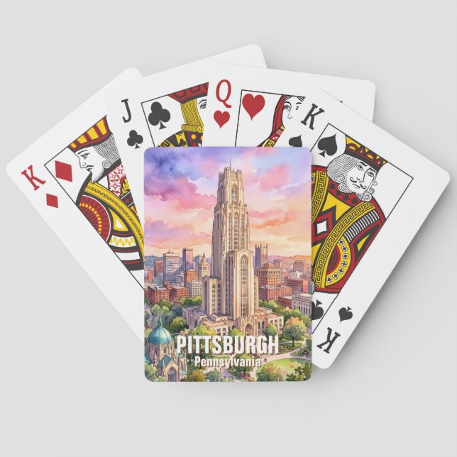 Anpassad Pittsburghs Cathedral of Learning akvarel Casinokort (Baksidan)