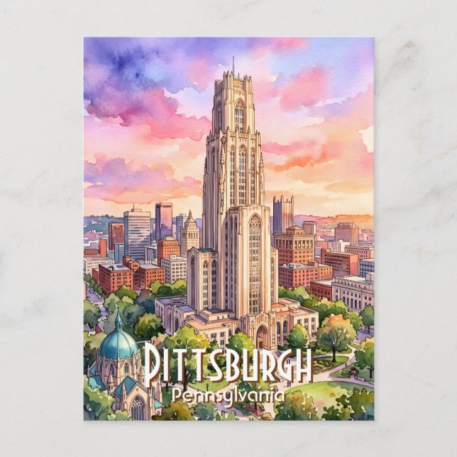 Anpassad Pittsburghs Cathedral of Learning akvarel Vykort (Framsida)