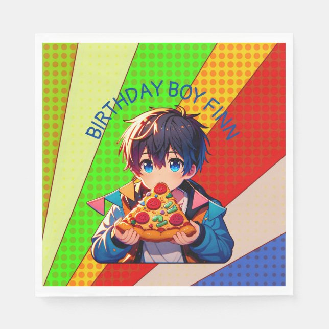 Anpassad Pizzafest för Animepojkar Pappersservett (Framsidan)