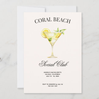 Anpassad plats Social klubb Citron Cocktail Bach Inbjudningar