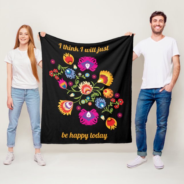 Anpassad polsk folklore med rosa blommor  fleecefilt (På plats)