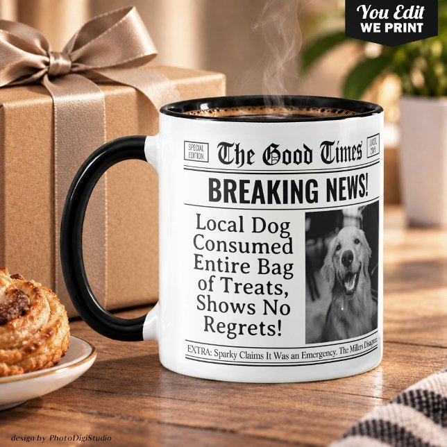 Anpassad present Hundpappa Tidningsmugg, Rolig hus Mugg (Custom Newspaper Mug, Funny Pet Lover Gift Dog Mug)
