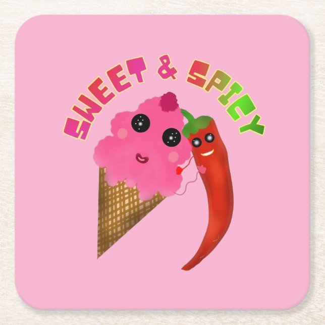 Anpassad present Söt glass och chilipeppar  Underlägg Papper Kvadrat (Framsidan)