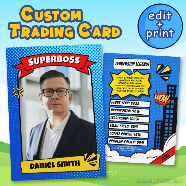 Anpassad present till chef, seriebaserad Superboss (Custom Gift for Boss, Comic Superboss Trading Card)