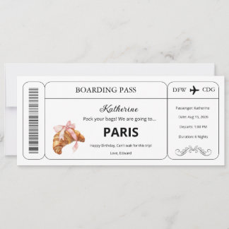 Anpassad presentkort, Boardingpass för Paris-resa Inbjudningar