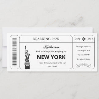 Anpassad presentkort, New York-resa Ombordstigning Inbjudningar