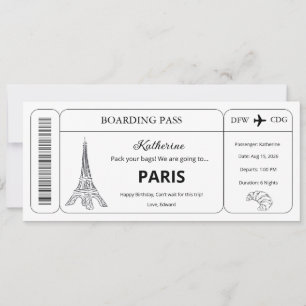 Anpassad presentkort, resa till Paris Ombordstigni Inbjudningar