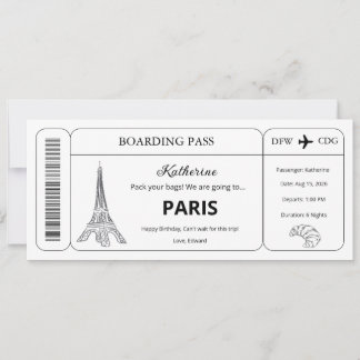 Anpassad presentkort, resa till Paris Ombordstigni Inbjudningar