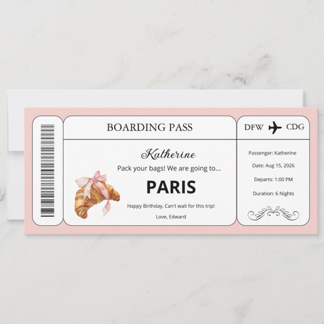 Anpassad presentkort, resa till Paris Ombordstigni Inbjudningar (Framsida)