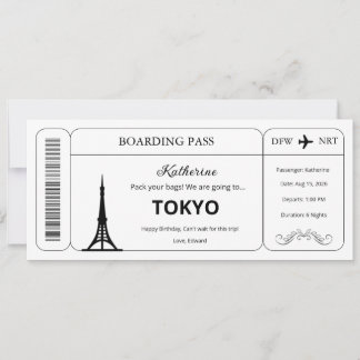 Anpassad presentkort, Tokyo-resa Ombordstigningsko Inbjudningar