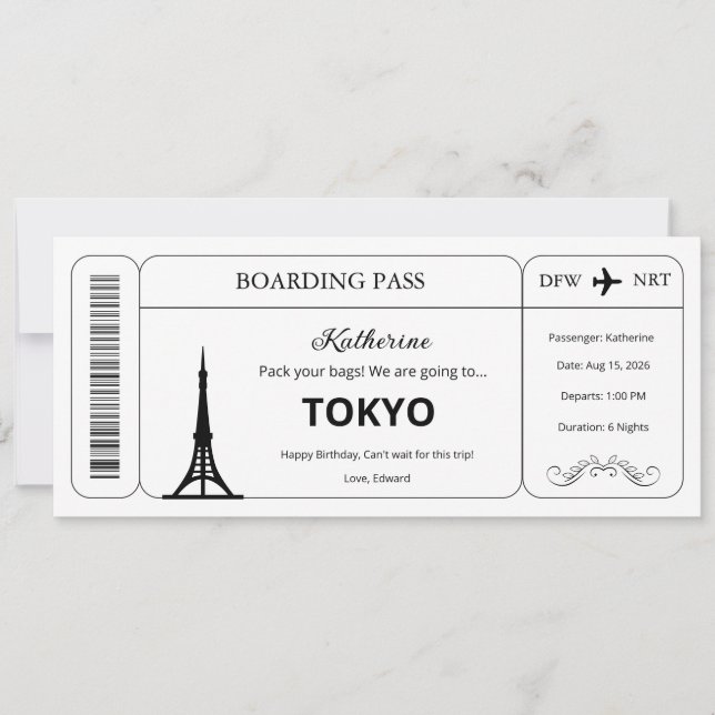 Anpassad presentkort, Tokyo-resa Ombordstigningsko Inbjudningar (Framsida)