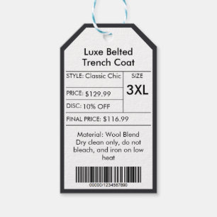 Anpassad Pris för svart och vit klädesrabatt Presentetikett