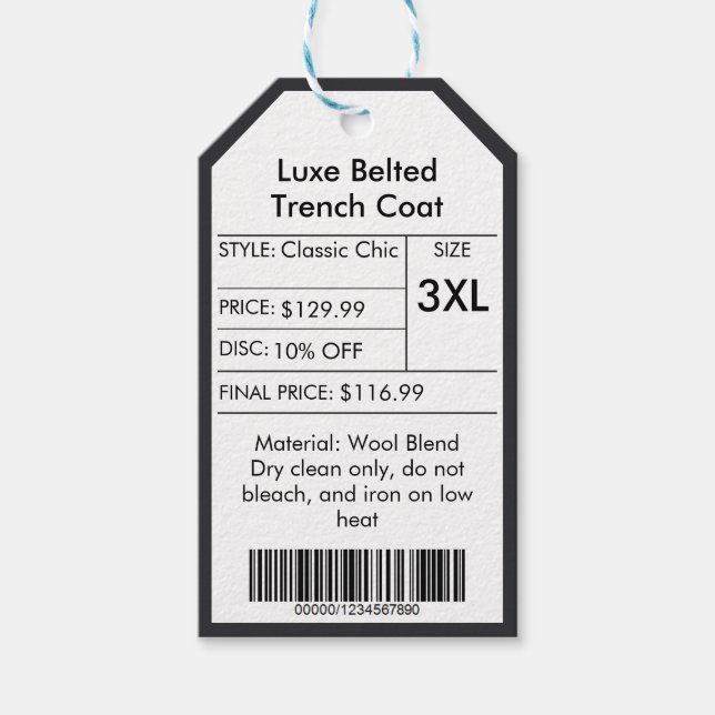Anpassad Pris för svart och vit klädesrabatt Presentetikett (Framsidan)
