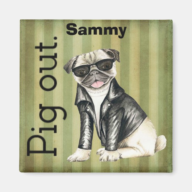 Anpassad Pug Funny Magnet (Framsidan)