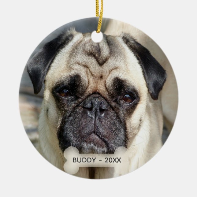 Anpassad Pug Hund Foto Julgransprydnad Keramik (Framsidan)