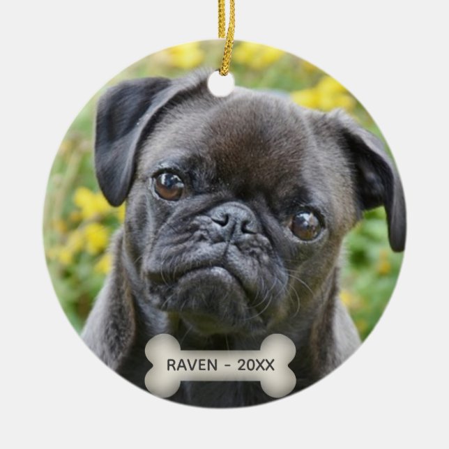 Anpassad Pug Hund Foto Julgransprydnad Keramik (Framsidan)