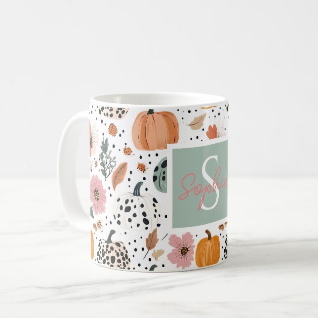 Anpassad pumpa och blommönster kaffemugg (Framsida vänster)