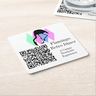 Anpassad QR-kod Cafe Restaurang Bar Retro Flamingo Underlägg Papper Kvadrat