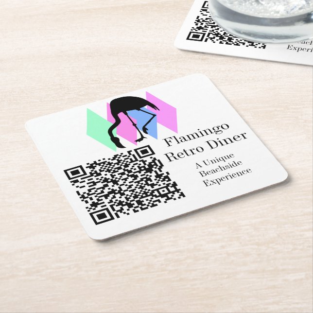 Anpassad QR-kod Cafe Restaurang Bar Retro Flamingo Underlägg Papper Kvadrat (Vinklad)