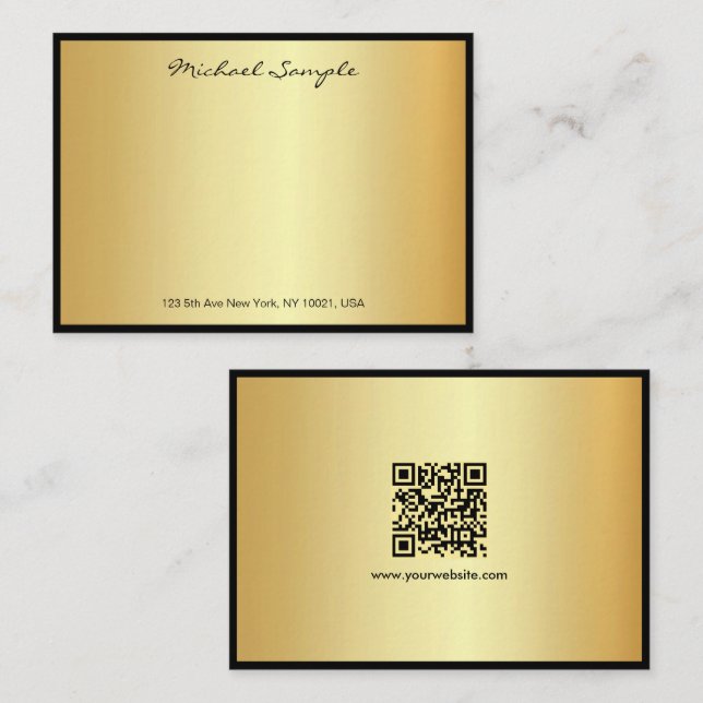 Anpassad QR-kod Handskriven Skriptnamn Guld Anteckningskort (Fram/baksida)