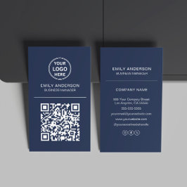 Anpassad QR-kod Logotyp Minimal Mörkblå Visitkort